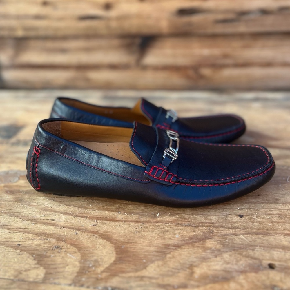 RIGHT BANK SHOE CO. | Black Leather Silver Buckle Penny Loafers 👞 9